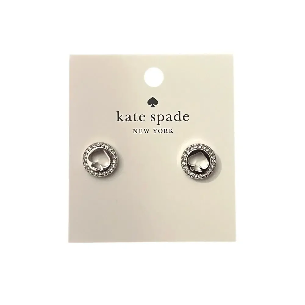 Kate Spade Spot The Spade Pavé Halo Stud Earrings Clear Silver NWT $49